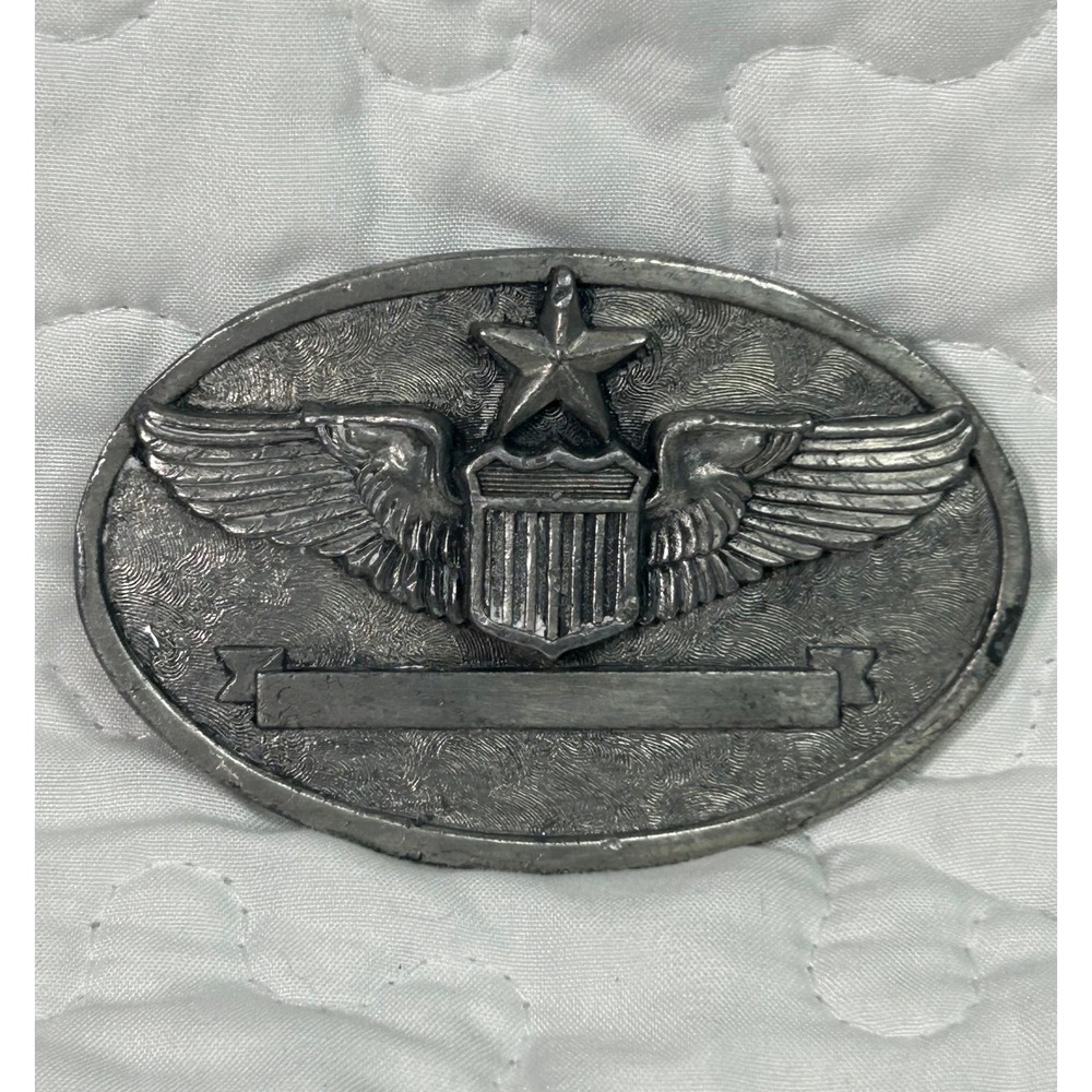 Vintage 1983 Buckle Connection Senior AAF USAF Pilot Wings Belt Buckle Silver